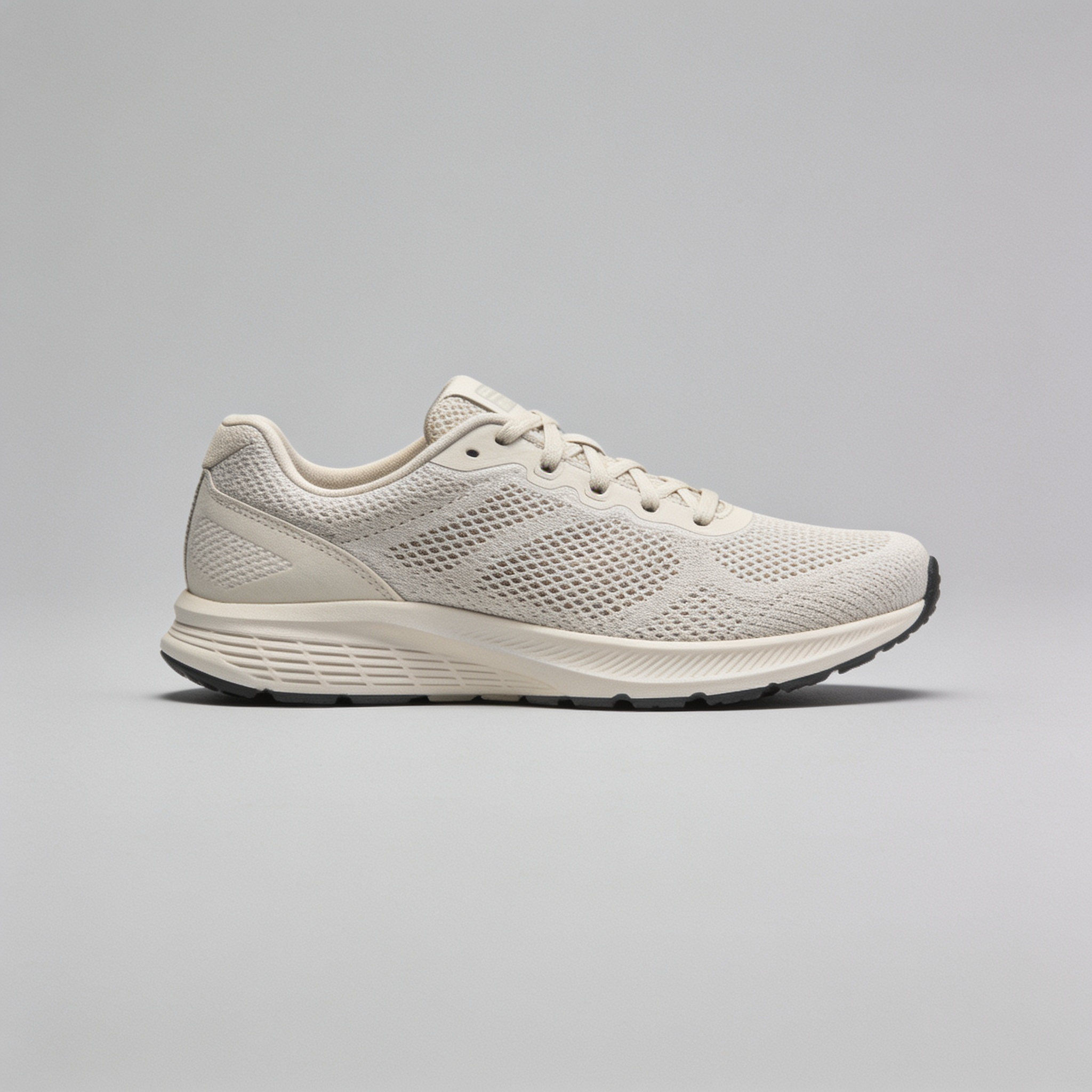 White sneaker with a breathable mesh upper and a black sole