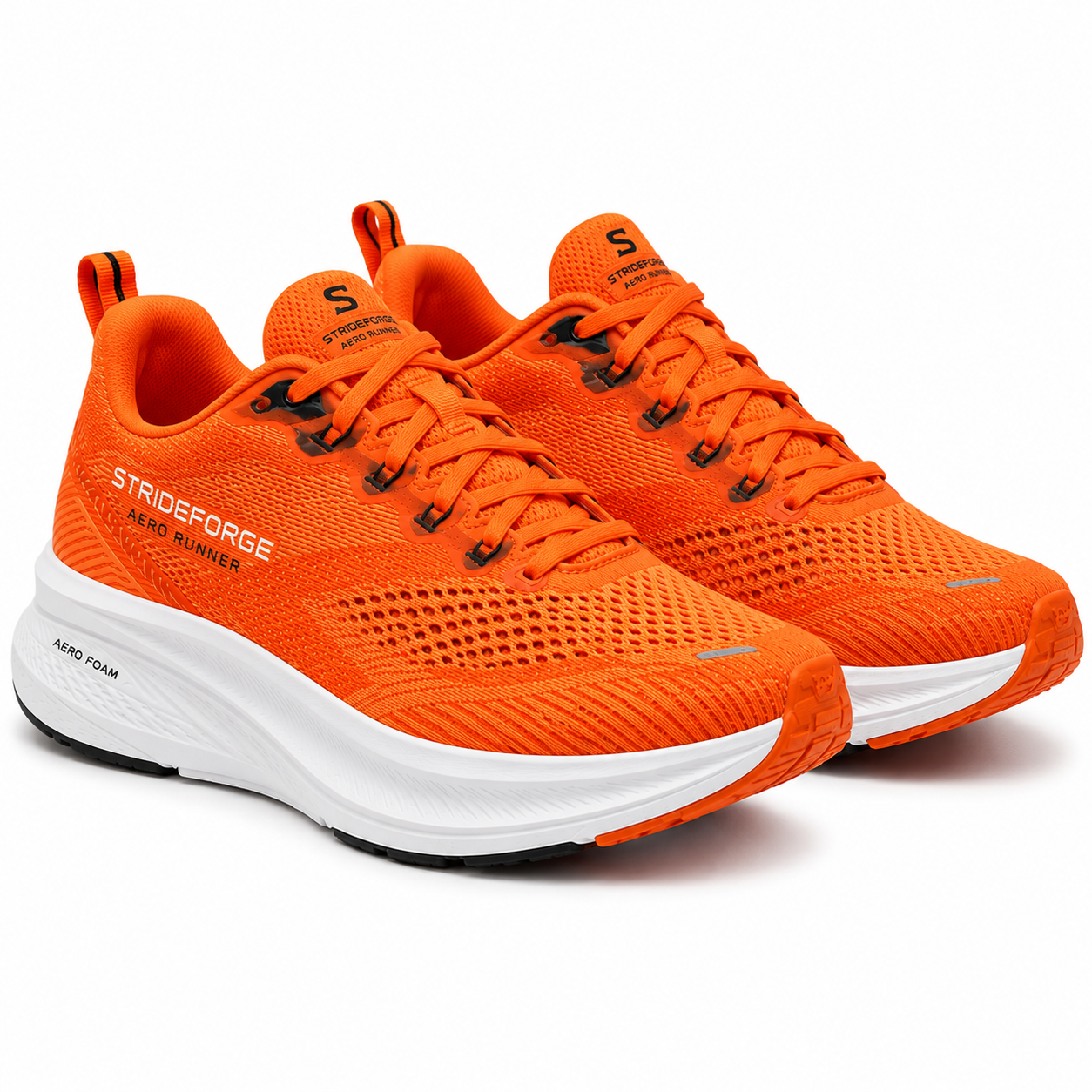 Orange running shoes with Aero Runner text on the side.
