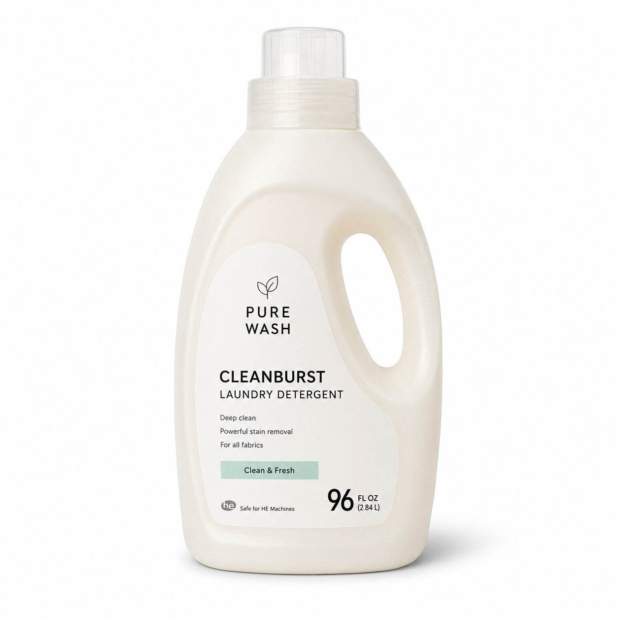 White bottle of CleanBurst laundry detergent by Pure Wash