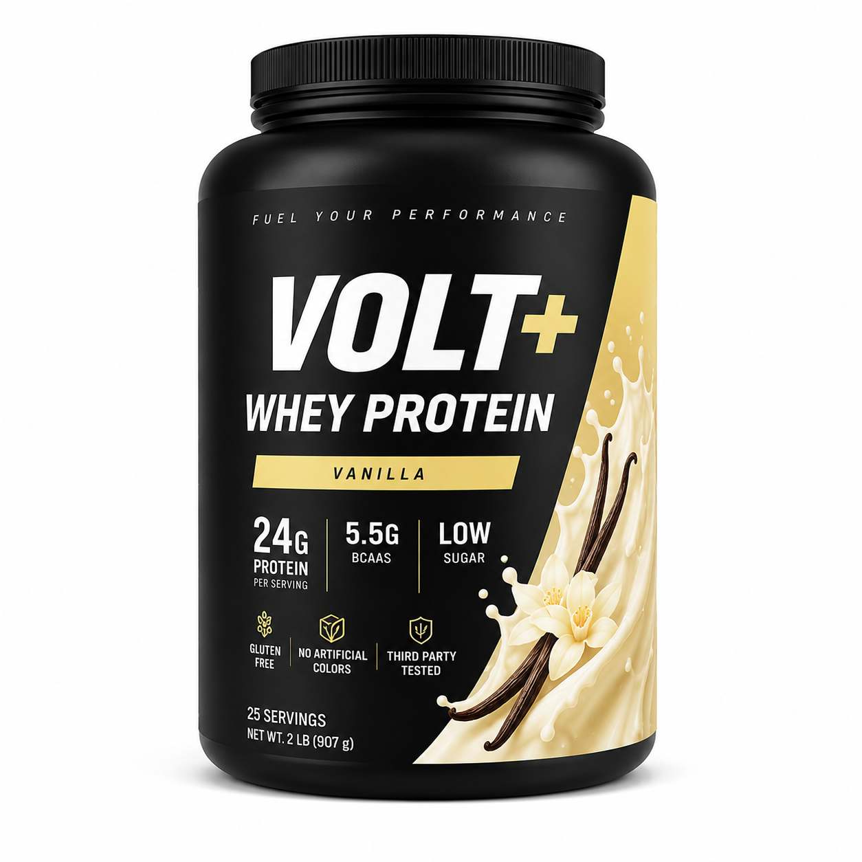 Vanilla protein powder bottle