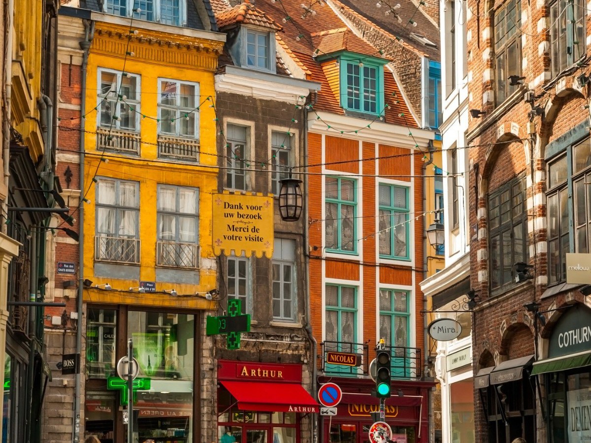Street with shops and signs written in French