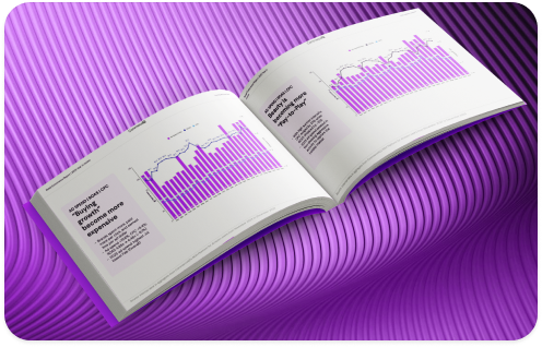 Open book with charts on B2B ecommerce growth trends, CommerceIQ report